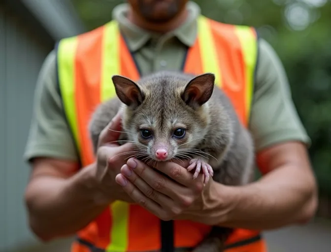 Animal handler safely recovering a deceased possum in Long Forest